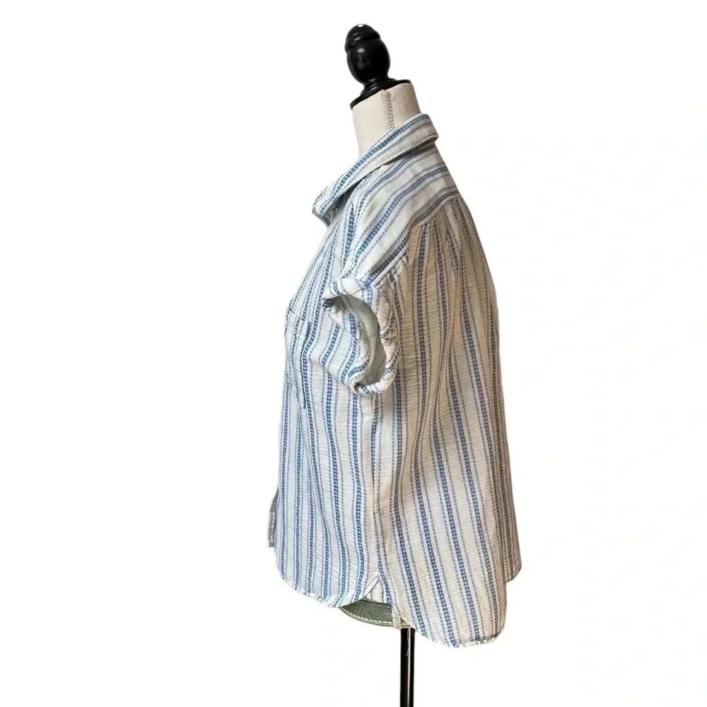 Faherty Avery Organic Cotton Gauze Camp Shirt Blue White Stripe XS - Picture 8 of 14